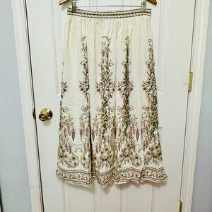 MAX STUDIO BOHO FLORAL WILDFLOWER PRINTS LINEN BLEND MAXI SKIRT